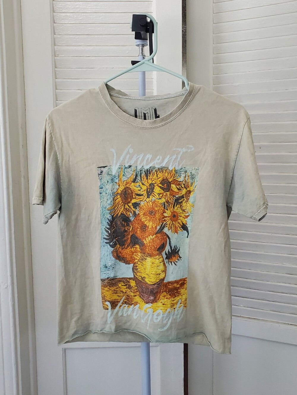 Isaac Morris Vincent Van Gogh Sunflowers Green Acid Wash Top Size S